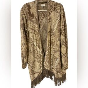Lucky Brand Brown and Cream Southwestern Fringe Cardigan